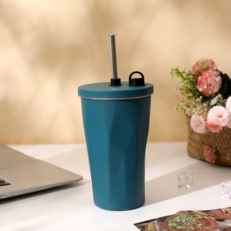Wosta VacuumInsulated Tumbler Cup with Straw Stainless Steel Wide Mouth Home Office Outdoor Retains Heat and Cold Lid Included 203 fl oz 600 mL Girls Boys Blue - Image 1