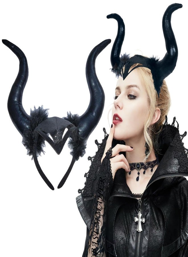 BASEMMAHER إكسسوار رأس قرون الشيطان من BASEMMAHER للهالوين - طوق شعر أسود للتمثيل - إكسسوار غوتيك للنساء والفتيات في حفلات الهالوين - Image 1