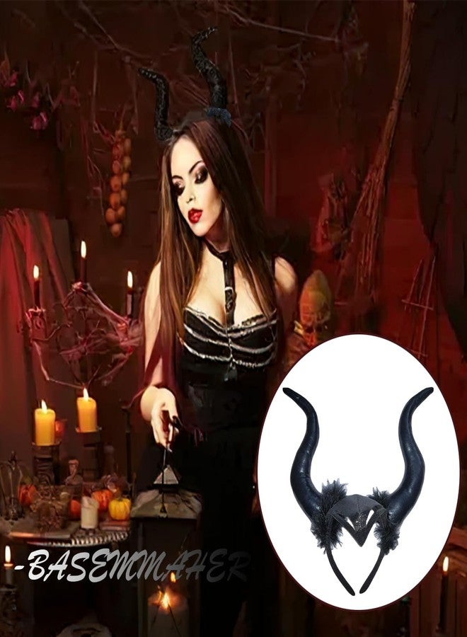 BASEMMAHER إكسسوار رأس قرون الشيطان من BASEMMAHER للهالوين - طوق شعر أسود للتمثيل - إكسسوار غوتيك للنساء والفتيات في حفلات الهالوين - Image 4