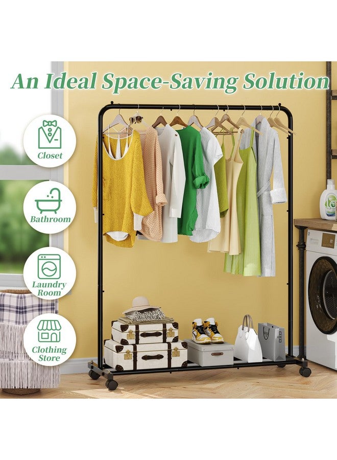 Simple Trending Standard Clothes Clothing Garment Rack with Storage Shelves, Rolling Clothes Organizer on Wheels for Hanging Clothes, Black - Image 3