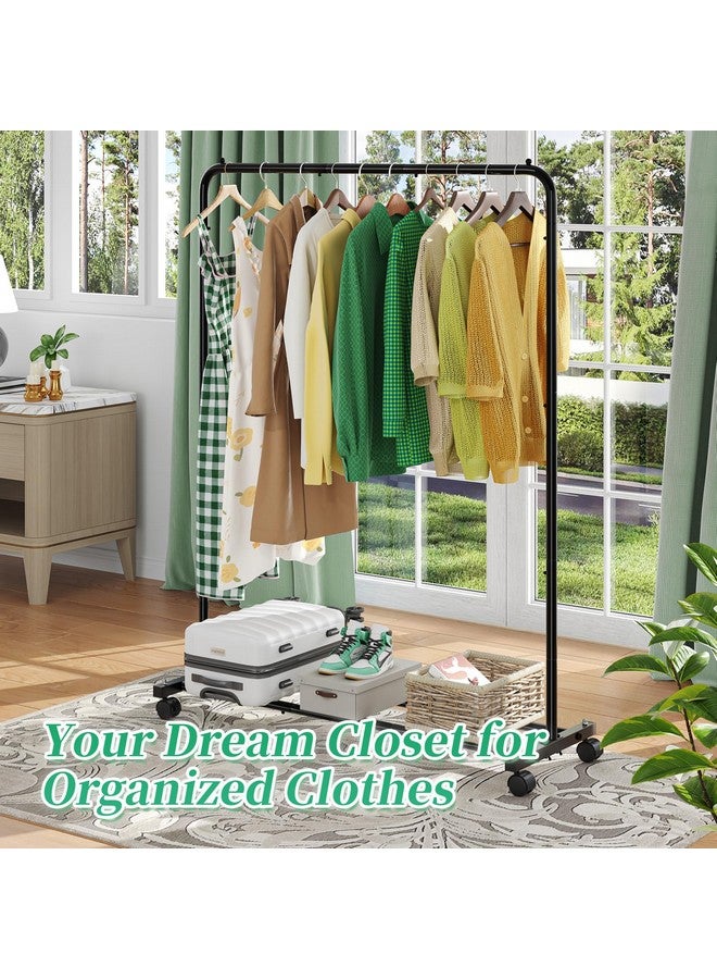 Simple Trending Standard Clothes Clothing Garment Rack with Storage Shelves, Rolling Clothes Organizer on Wheels for Hanging Clothes, Black - Image 2