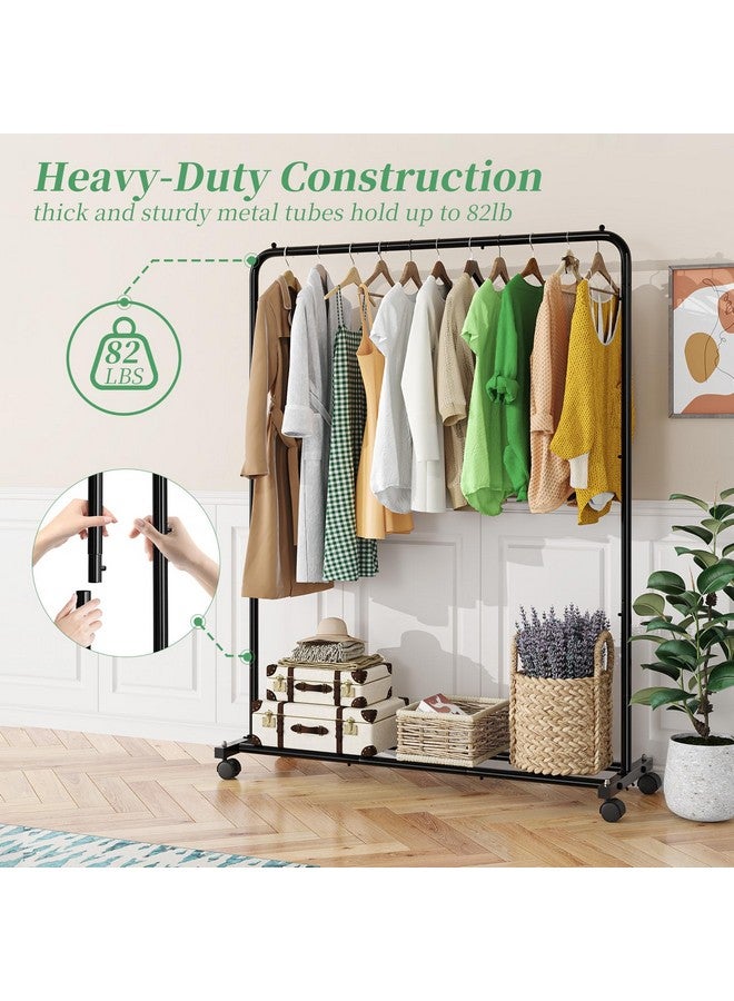 Simple Trending Standard Clothes Clothing Garment Rack with Storage Shelves, Rolling Clothes Organizer on Wheels for Hanging Clothes, Black - Image 5