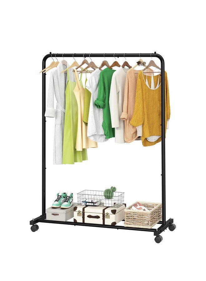 Simple Trending Standard Clothes Clothing Garment Rack with Storage Shelves, Rolling Clothes Organizer on Wheels for Hanging Clothes, Black - Image 1