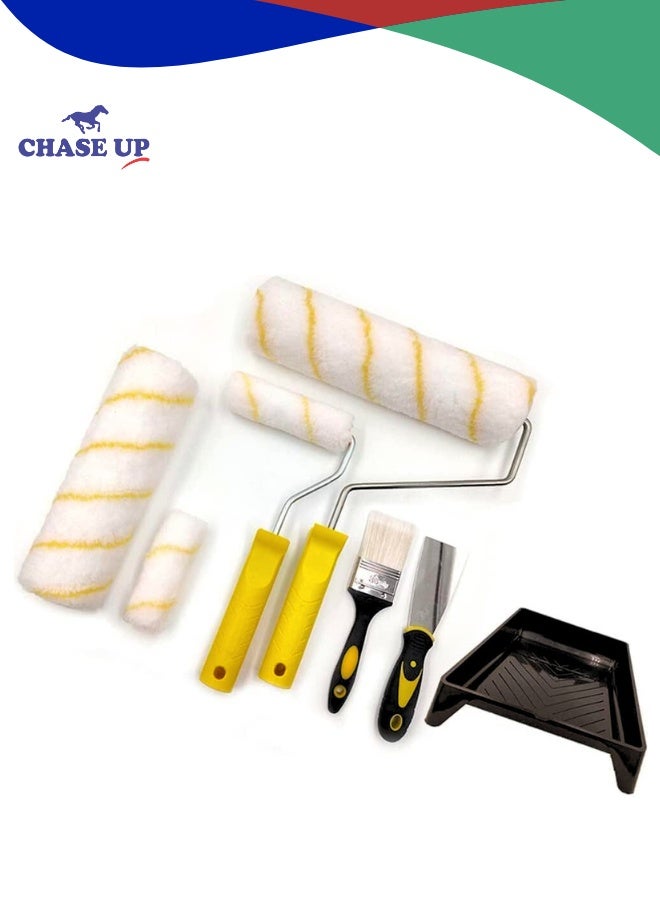 Chase Up Paint Roller Set 6pc- Paint Rollers for Walls and Ceilings, Paint Pads, Paint Tray, Brush, Scraper, Mini Rollers for Painting, Paint Sleeves, Paint Supplies - Roller Sets for Painting Decorating Walls - Image 1