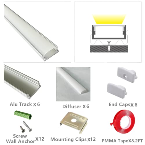 THMOOTHER 6Pack 16inch Surface Mounted LED Strip Aluminum Channel with Anti UV Diffuser Enhance Your Lighting with Style and Functionality - Image 3