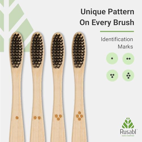 Rusabl Organic Bamboo Toothbrush for Adults (Pack of 4) Manual, Charcoal Activated Soft Bristles, Identification Marks, Biodegradable, Anti-Bacterial, Eco-friendly, Natural - Image 5