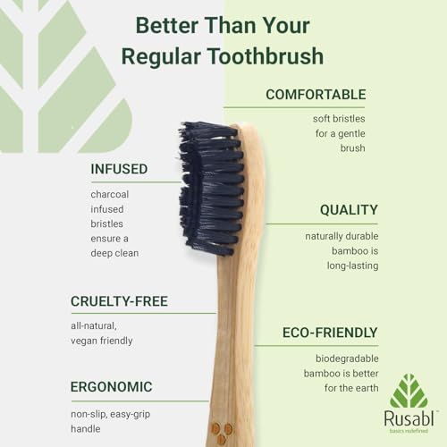Rusabl Organic Bamboo Toothbrush for Adults (Pack of 4) Manual, Charcoal Activated Soft Bristles, Identification Marks, Biodegradable, Anti-Bacterial, Eco-friendly, Natural - Image 3