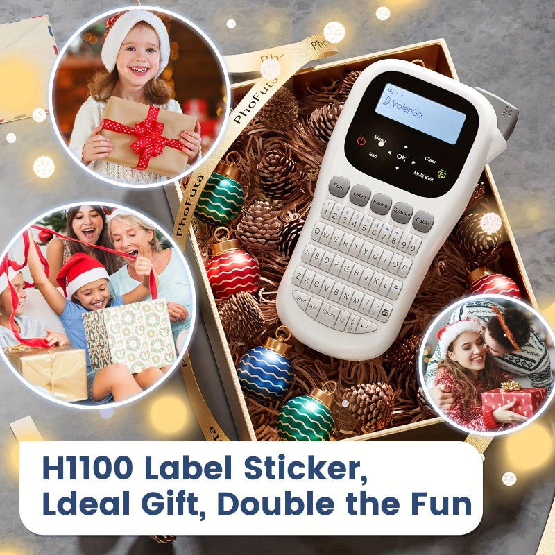 White Gray Label Maker Machine With Tape H1100 Portable Handheld QWERTY Keyboard Labeler Backlight LCD Screen Multiple Fonts Symbols Borders Easy To Use Inkless Label Printer For Home Office Organization - Image 2