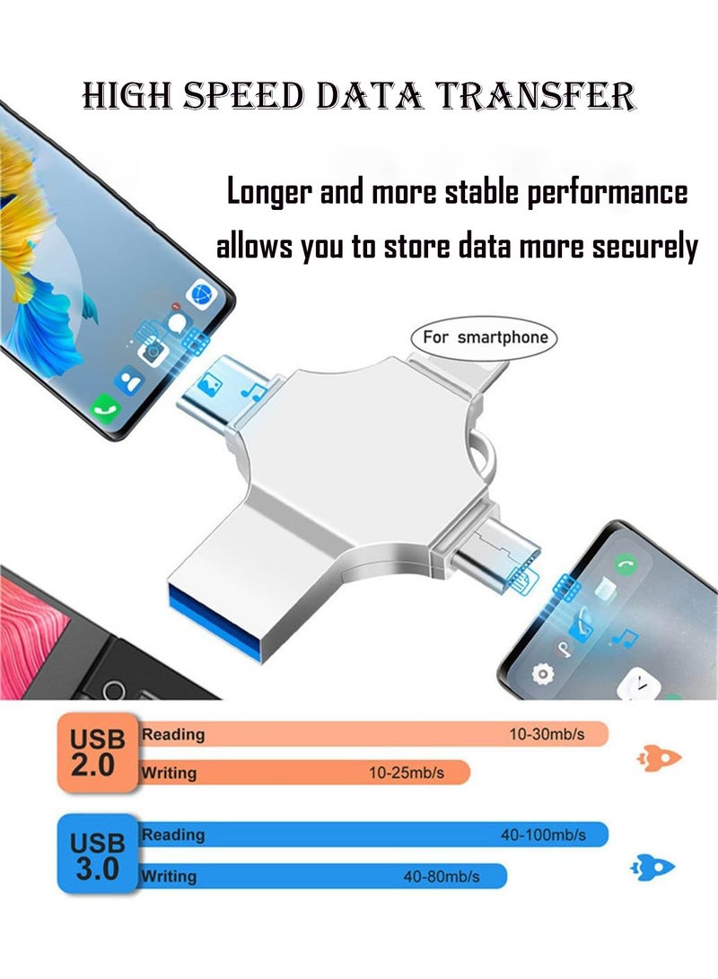 CubeG USB 3.0 Flash Drive 128 GB 4-in-1  Multi-conversion Interface Memory Stick with USB/Type C/Micro USB and Lightning Ports for iPhone/ipad/iPod/Computer/iOS and Android/PC - Image 3