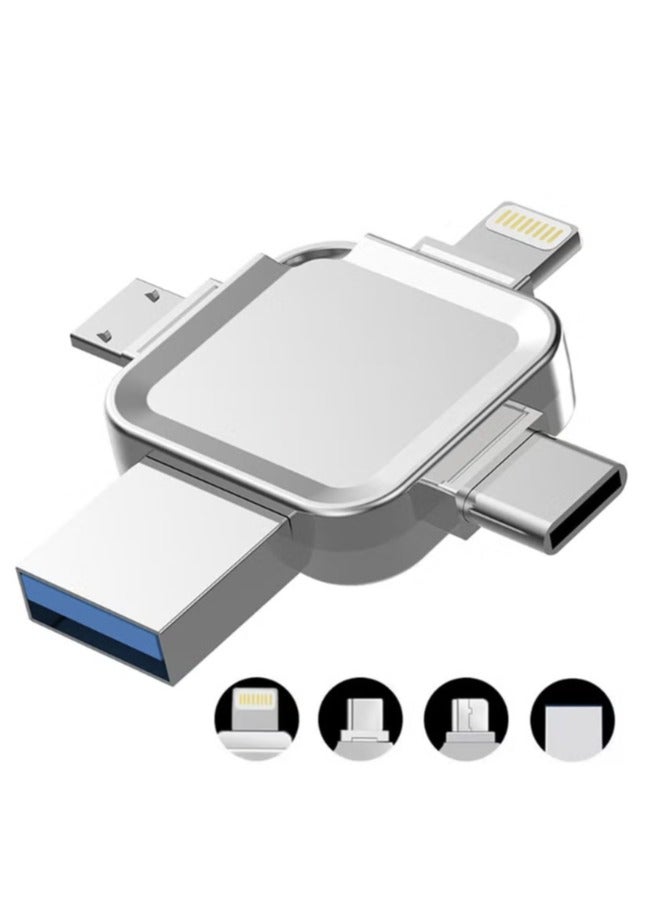 CubeG USB 3.0 Flash Drive 128 GB 4-in-1  Multi-conversion Interface Memory Stick with USB/Type C/Micro USB and Lightning Ports for iPhone/ipad/iPod/Computer/iOS and Android/PC - Image 1