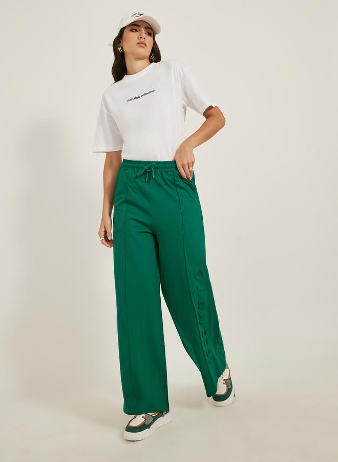 Styli Embossed Hem Wide Leg Joggers with Drawstring Waist  - Image 3