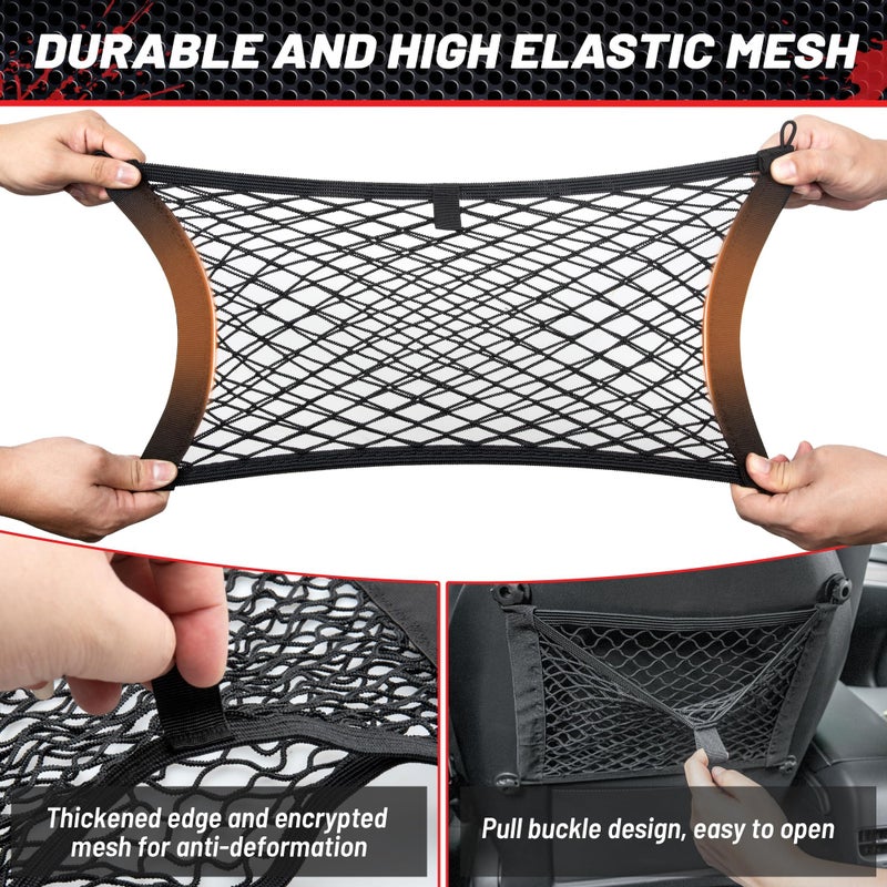 RED WOLF 2 Layer Small Mesh Cargo Net Elastic Storage Netting 2 Pcs Stretchable Car Organizer Net 14Ã—10 Inch for Trunk RV Boats Home Auto Cargo Net Pocket with Screws and Hooks - Image 2