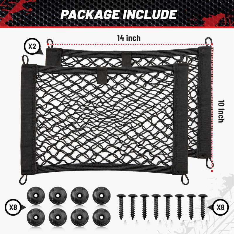 RED WOLF 2 Layer Small Mesh Cargo Net Elastic Storage Netting 2 Pcs Stretchable Car Organizer Net 14Ã—10 Inch for Trunk RV Boats Home Auto Cargo Net Pocket with Screws and Hooks - Image 4
