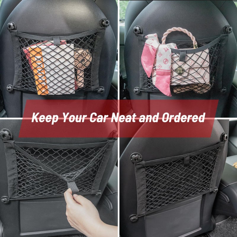 RED WOLF 2 Layer Small Mesh Cargo Net Elastic Storage Netting 2 Pcs Stretchable Car Organizer Net 14Ã—10 Inch for Trunk RV Boats Home Auto Cargo Net Pocket with Screws and Hooks - Image 5