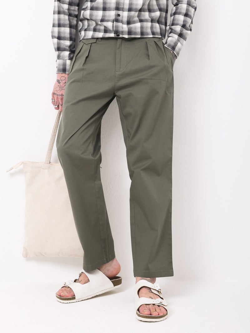 British Club Men Green Double-Pleated Straight Fit Trousers - Image 4