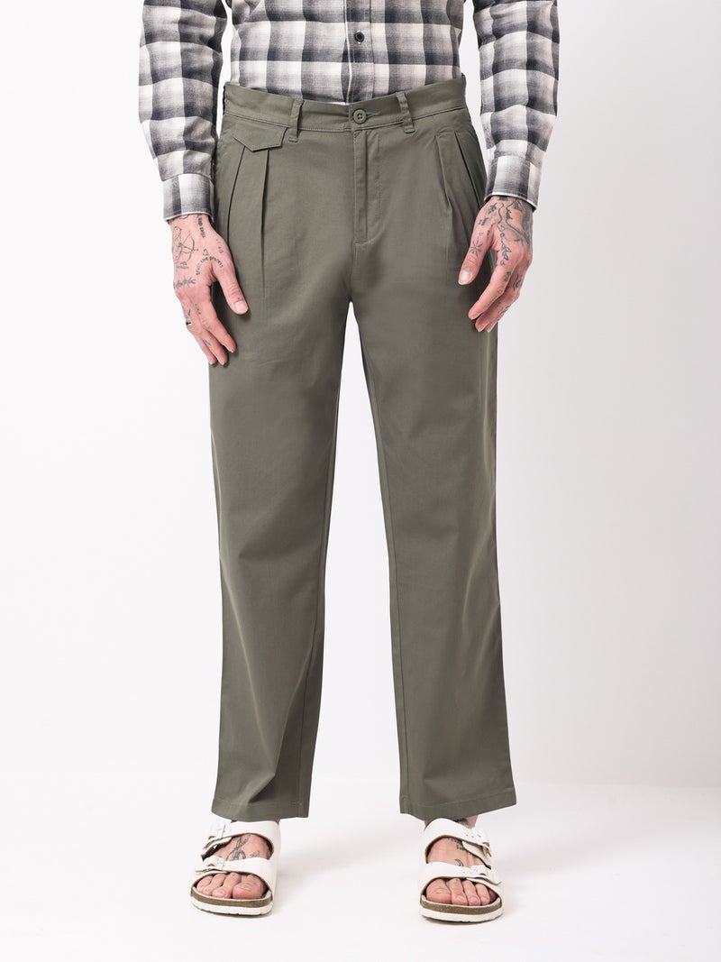 British Club Men Green Double-Pleated Straight Fit Trousers - Image 1