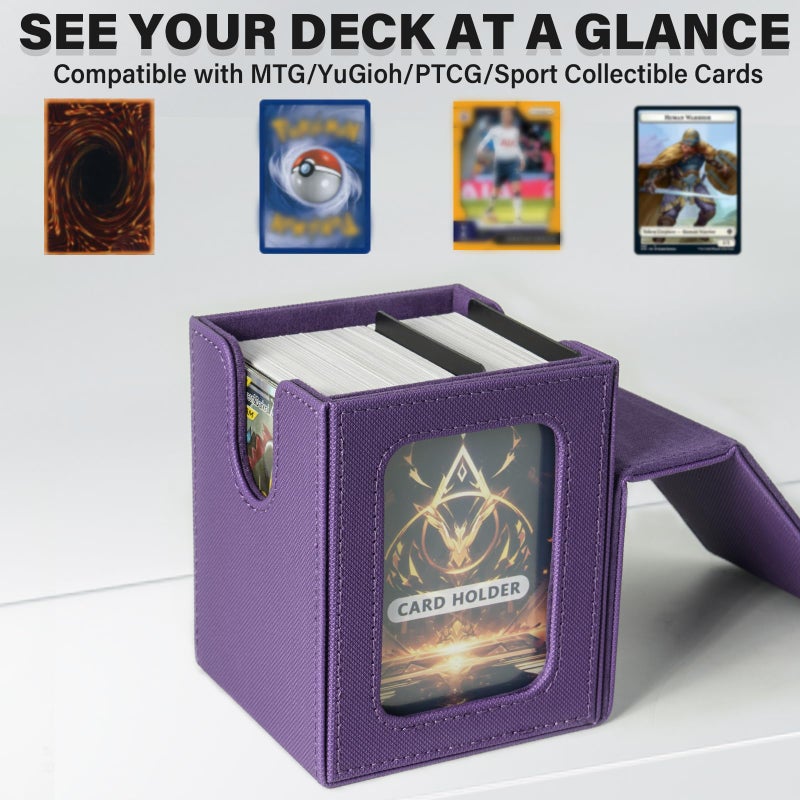 Jaffzora Card Deck Box for MTG Commander, Magnetic Card Display Case,TCG Card Storage Box, Holds 100 Double-Sleeved Cards,Purple - Image 4