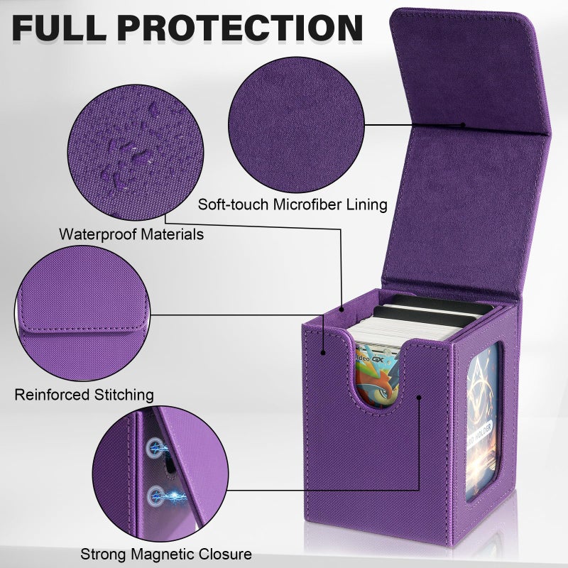 Jaffzora Card Deck Box for MTG Commander, Magnetic Card Display Case,TCG Card Storage Box, Holds 100 Double-Sleeved Cards,Purple - Image 3