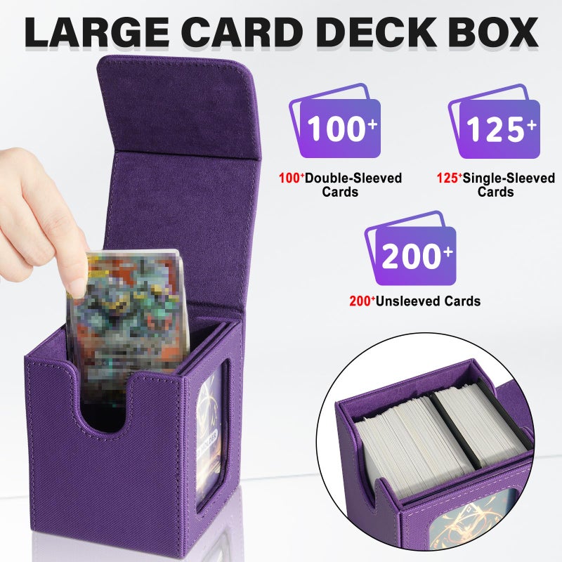 Jaffzora Card Deck Box for MTG Commander, Magnetic Card Display Case,TCG Card Storage Box, Holds 100 Double-Sleeved Cards,Purple - Image 2