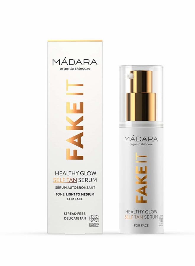 MÁDARA Organic Skincare | Fake It Healthy Glow Self Tan Serum For Face - 30ml, Fake tan for a beautiful bronze, Self-tanner with raspberry seed oil, shea butter, hyaluronic acid and vitamin E, Vegan - Image 1