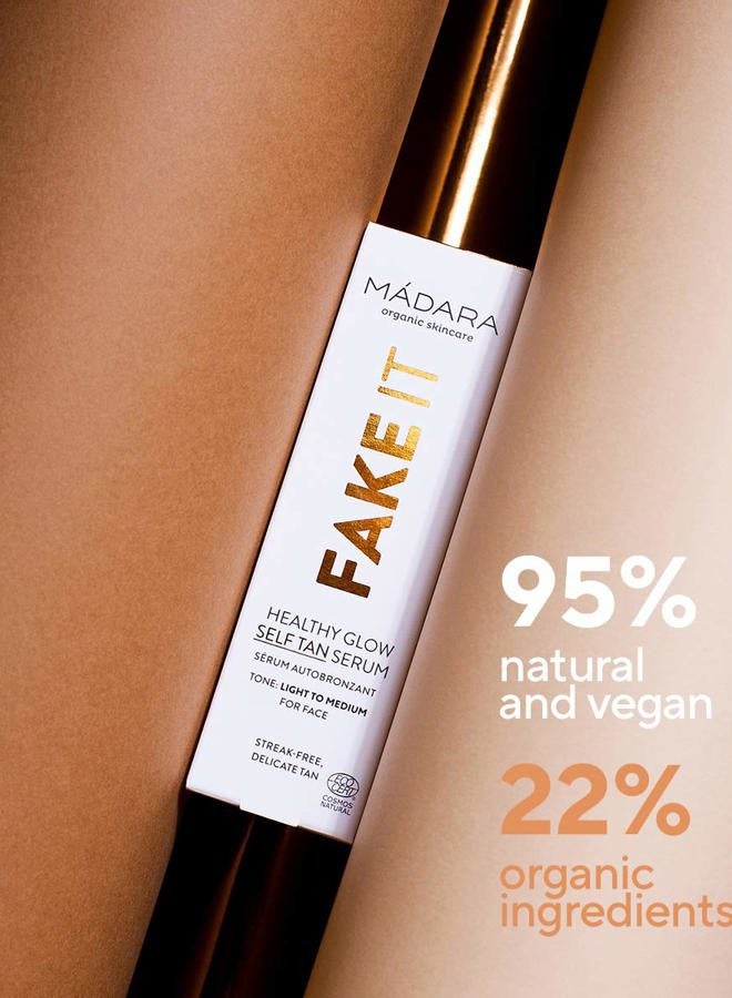 MÁDARA Organic Skincare | Fake It Healthy Glow Self Tan Serum For Face - 30ml, Fake tan for a beautiful bronze, Self-tanner with raspberry seed oil, shea butter, hyaluronic acid and vitamin E, Vegan - Image 4