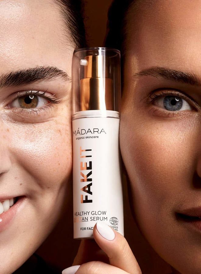 MÁDARA Organic Skincare | Fake It Healthy Glow Self Tan Serum For Face - 30ml, Fake tan for a beautiful bronze, Self-tanner with raspberry seed oil, shea butter, hyaluronic acid and vitamin E, Vegan - Image 3
