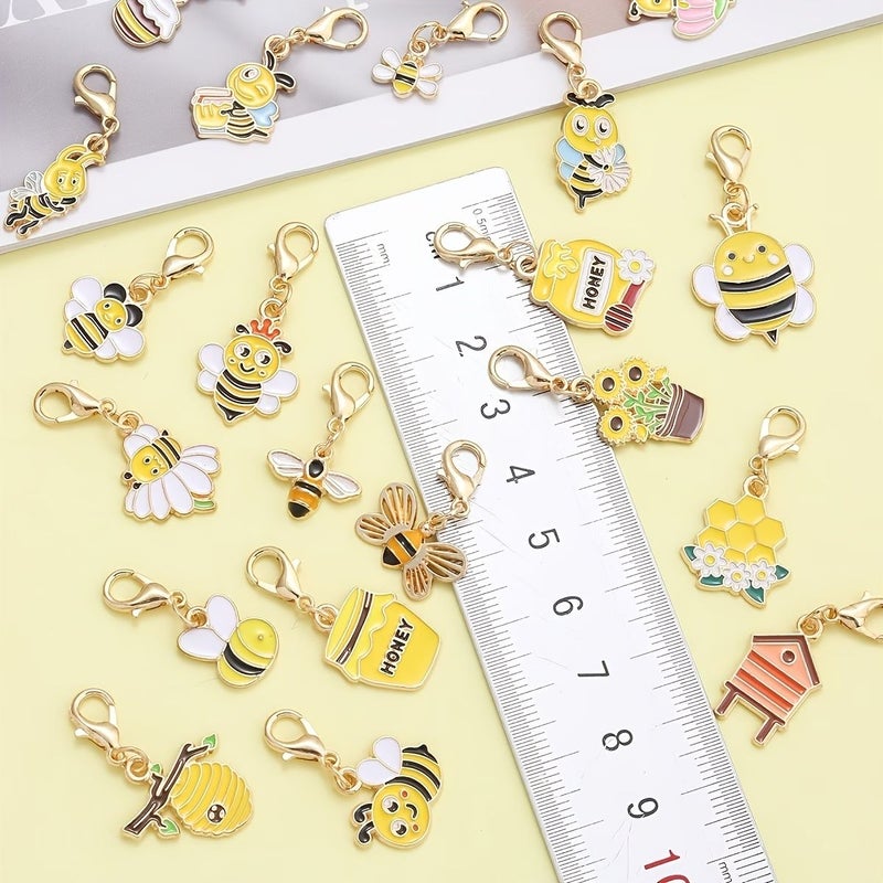 15pcs Yellow Bee Flower Honeycomb Enamel Pendant With Lobster Clasp For DIY Key Rings Keychain Accessories Holiday Gift Backpack Decoration Clothing Decor - Image 5