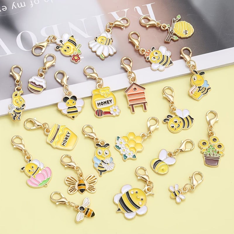 15pcs Yellow Bee Flower Honeycomb Enamel Pendant With Lobster Clasp For DIY Key Rings Keychain Accessories Holiday Gift Backpack Decoration Clothing Decor - Image 4