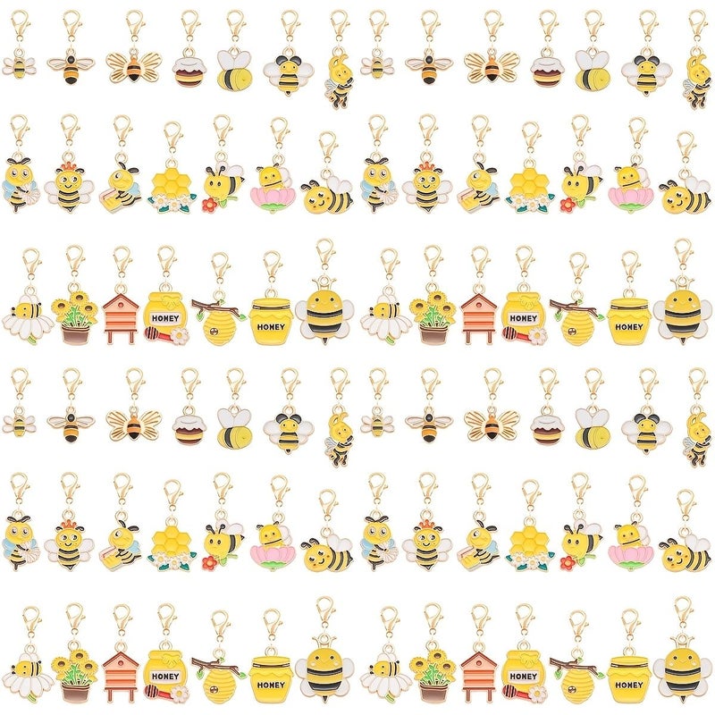15pcs Yellow Bee Flower Honeycomb Enamel Pendant With Lobster Clasp For DIY Key Rings Keychain Accessories Holiday Gift Backpack Decoration Clothing Decor - Image 1