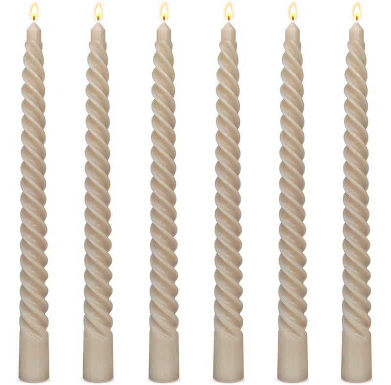 Beilisen 6 Pack 10 Inch Light-Mocha Spiral Taper Candles for Home Decor, Unscented Dripless Twisted Candlesticks for Weddings Dinner Holiday Decoration Formal Events - Image 1
