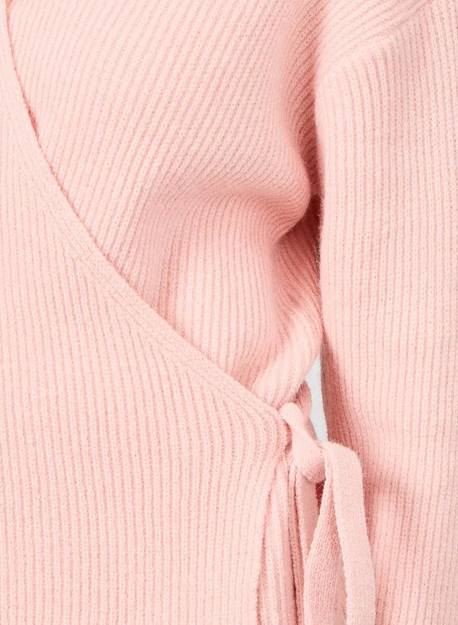 Styli Knitted Functional Wrap Top with Tie Side