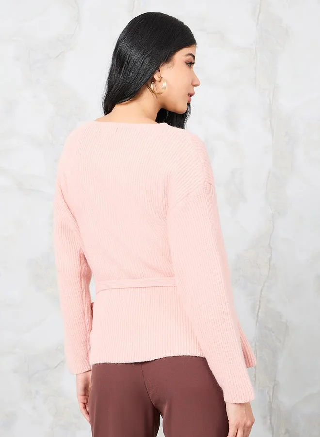 Styli Knitted Functional Wrap Top with Tie Side