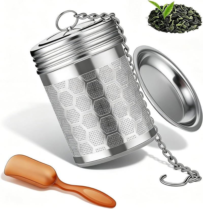 Duomama Stainless Steel Fine Mesh Loose Leaf Tea Infuser with Drip Tray & Hanging Chain, Tea Strainer for Mugs and Teapots - Image 1