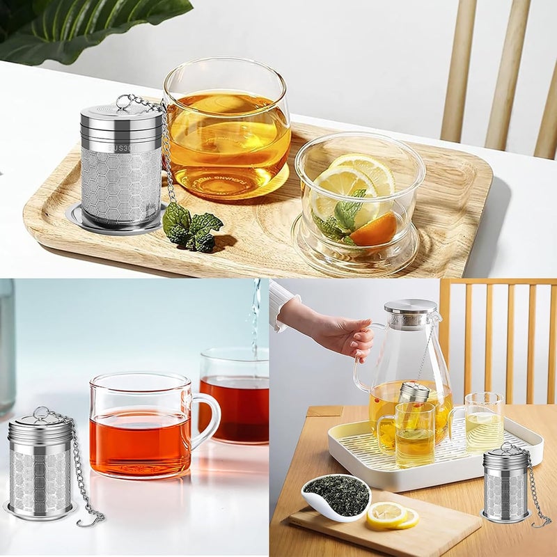 Duomama Stainless Steel Fine Mesh Loose Leaf Tea Infuser with Drip Tray & Hanging Chain, Tea Strainer for Mugs and Teapots - Image 5