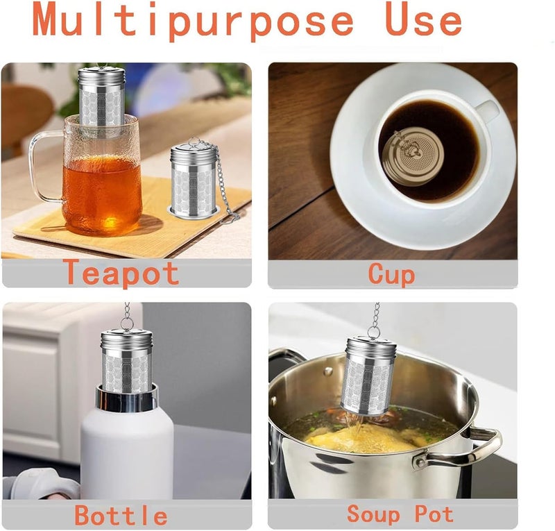 Duomama Stainless Steel Fine Mesh Loose Leaf Tea Infuser with Drip Tray & Hanging Chain, Tea Strainer for Mugs and Teapots - Image 2