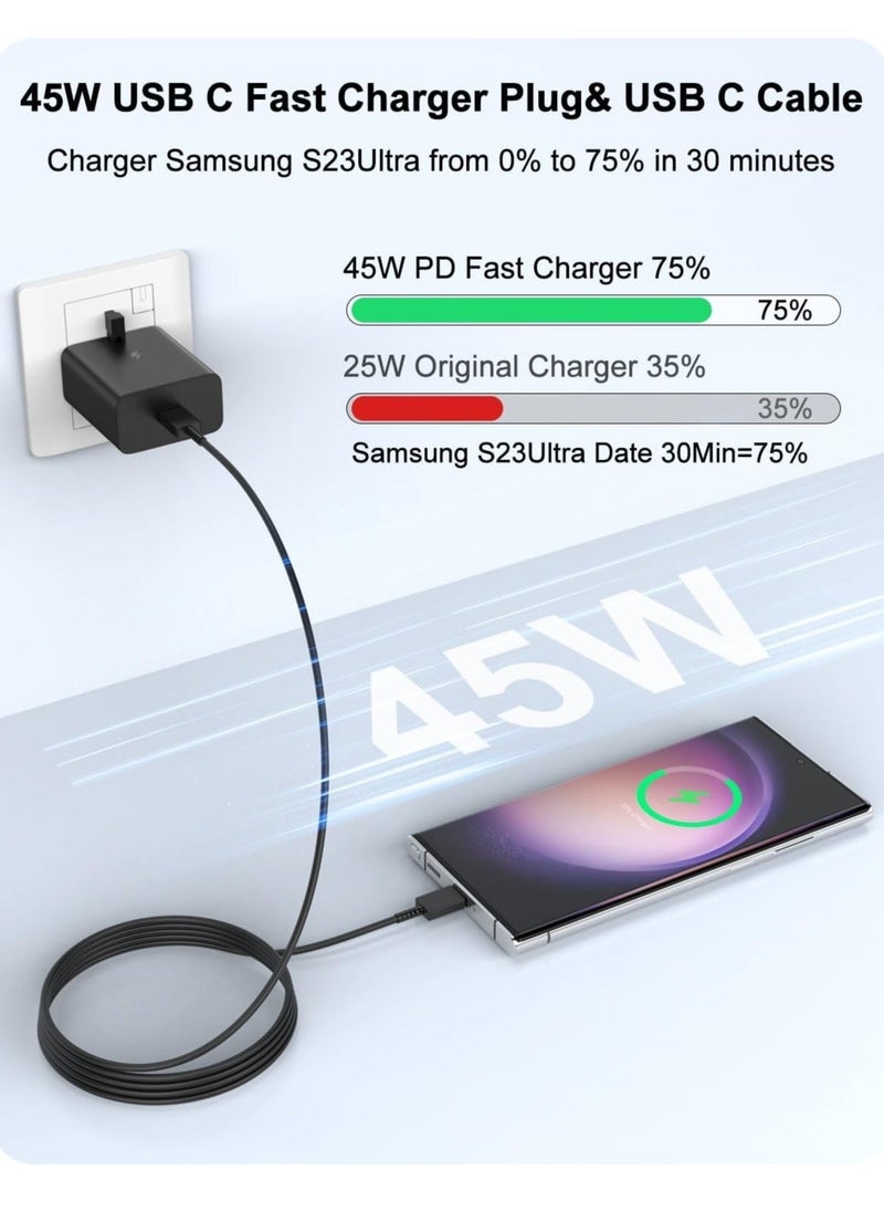 45W USB-C Fast Charger for Samsung Galaxy S24/S23 Series with 6.6ft USB-C to C Cable – PPS Fast Charging Adapter - Image 5