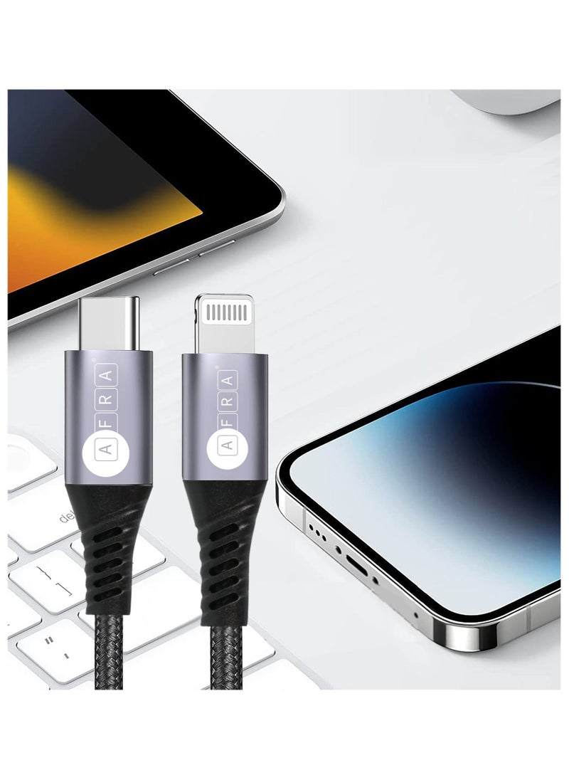 AFRA AFRA USB Charging Cable, 3A, 20W, Nylon-Braided Jacket, With Data Transmission, Type C to Lightning, 1 meter length, Durable, Tangle Free  - Image 4