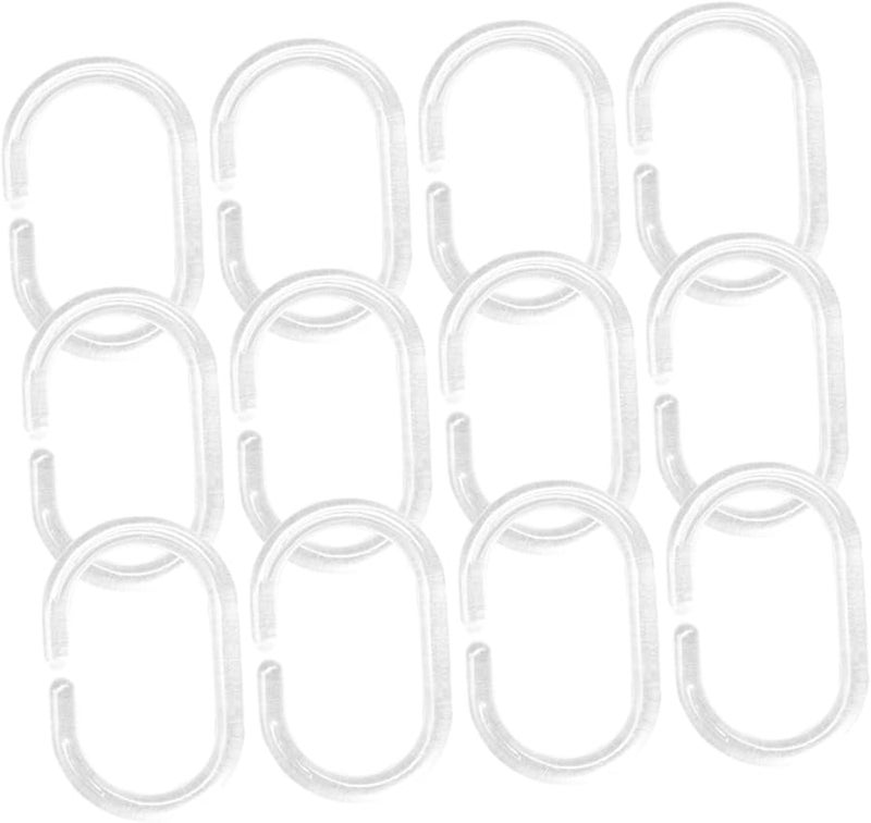 C Shaped Clear Plastic Shower Curtain Hooks 12 Pack Easy Install Rustproof Bathroom - Image 2