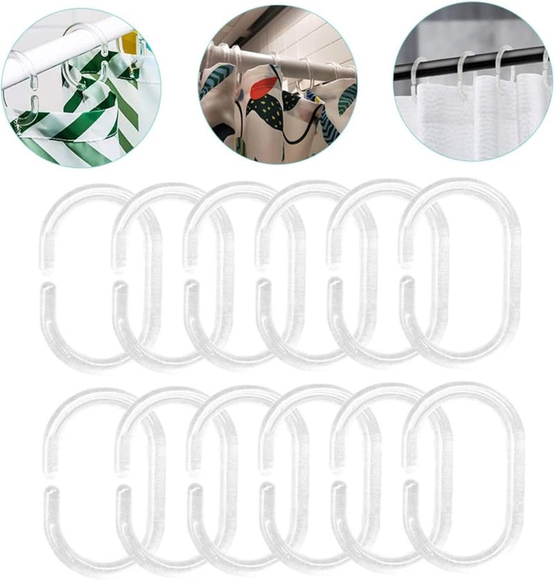 C Shaped Clear Plastic Shower Curtain Hooks 12 Pack Easy Install Rustproof Bathroom - Image 3