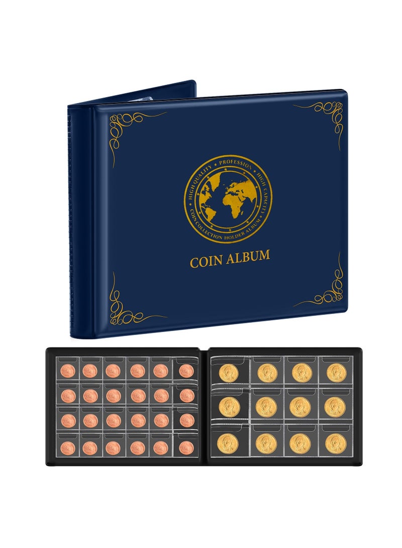 SYOSI Coin Collection Supplies for Collectors, 300 Pockets Coins Collecting Folder Album with PVC Free Sleeves for 20/25/ 27/30/ 38/ 46mm, Coin Book Holder Storage Organizer Case-Blue - Image 1