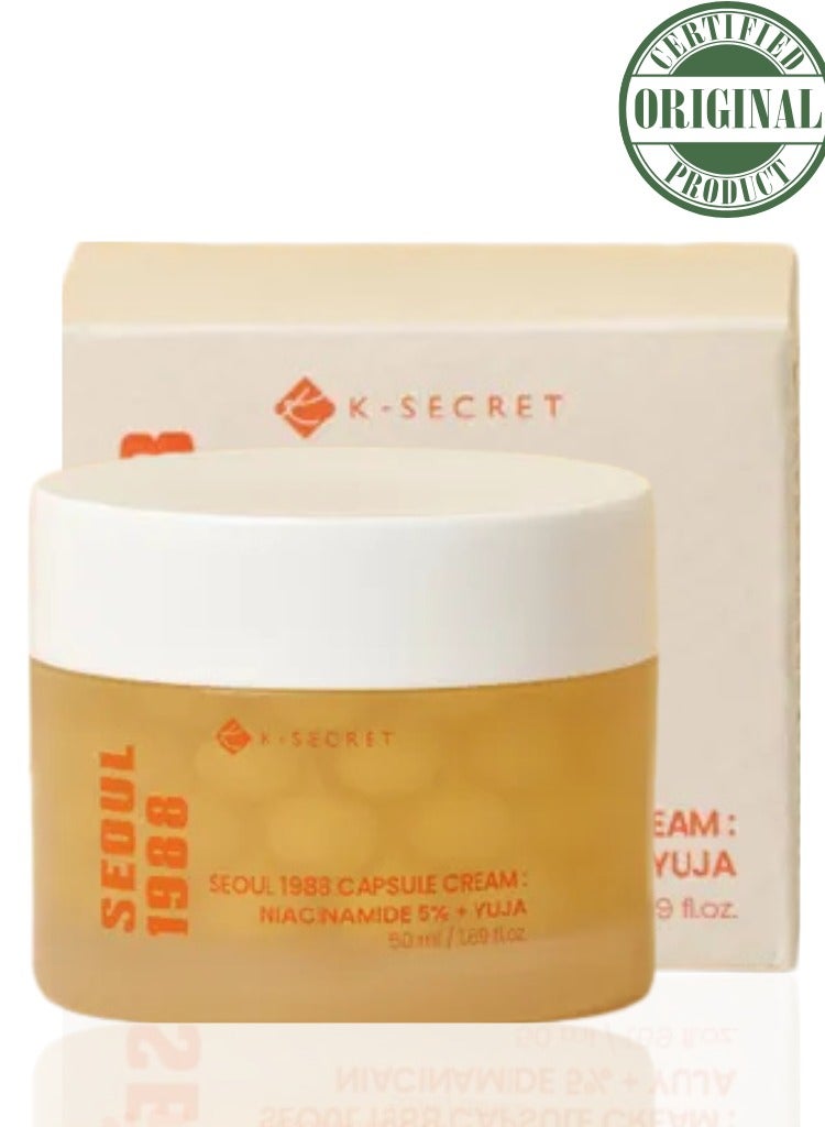 K-SECRET SEOUL 1988 Capsule Cream with Niacinamide 5% and Yuja Extract 50ml – Brightening Moisturizer for Dark Spots, Uneven Skin Tone, and Radiant Hydration - Image 1
