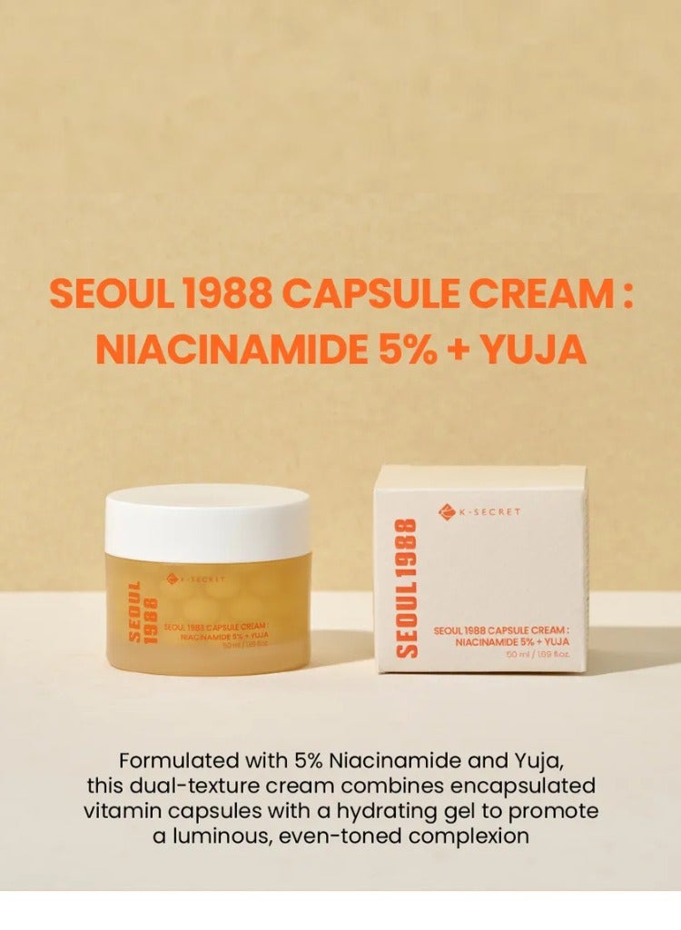 K-SECRET SEOUL 1988 Capsule Cream with Niacinamide 5% and Yuja Extract 50ml – Brightening Moisturizer for Dark Spots, Uneven Skin Tone, and Radiant Hydration - Image 5