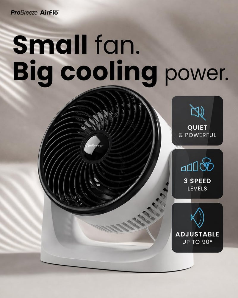 Pro Breeze AirFlo Mini Turbo – Ultra Powerful Silent Desk Fan, 3 Speeds, 90° Tilt, Compact Fan for Bedroom, Office & Home, Instant Refreshment - Image 2