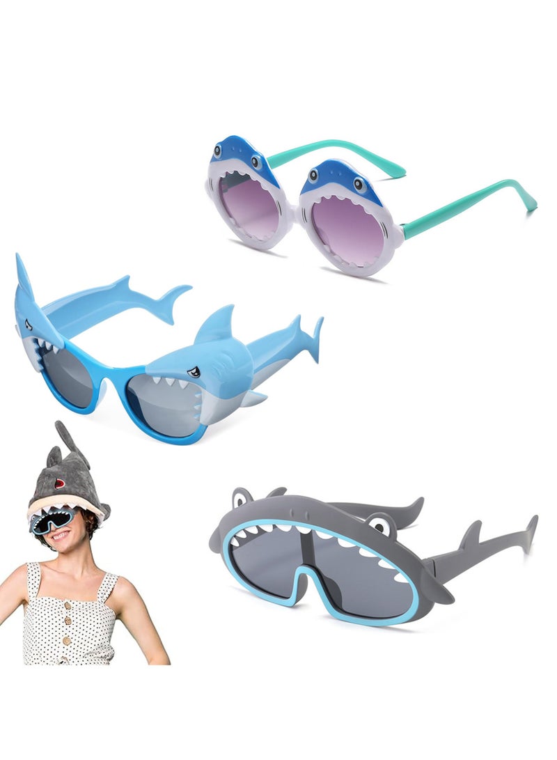 CMGTYYD 3 Pairs Shark Eyeglasses Novelty Costume Sunglasses Shark Designs for Boys and Girls Summer Party Beach Party Decorations Photobooth Props - Image 1