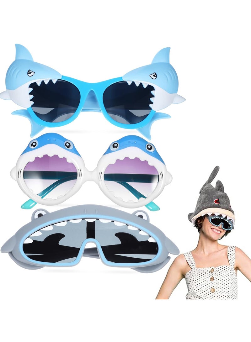 CMGTYYD 3Pcs Sunglasses Eyeglasses Novelty Costume Sunglasses for Boys Girls Birthday Ocean Theme Party Decoration for Boys and Girls Party Glasses Fun Beach Theme Shark Decor - Image 1