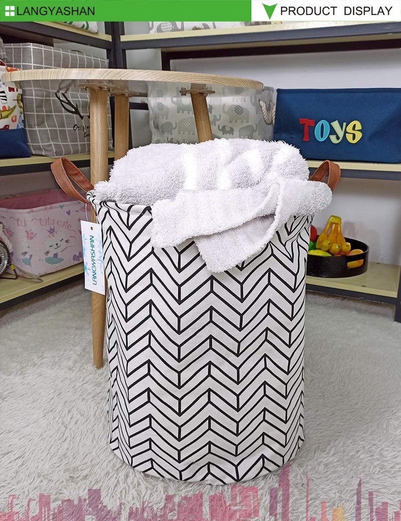 LANGYASHAN Laundry Basket Canvas Fabric Collapsible Organizer Basket for Storage Bin Toy Bins Gift Baskets Bedroom Clothes Children Nursery Hamper (Geometric) - Image 4
