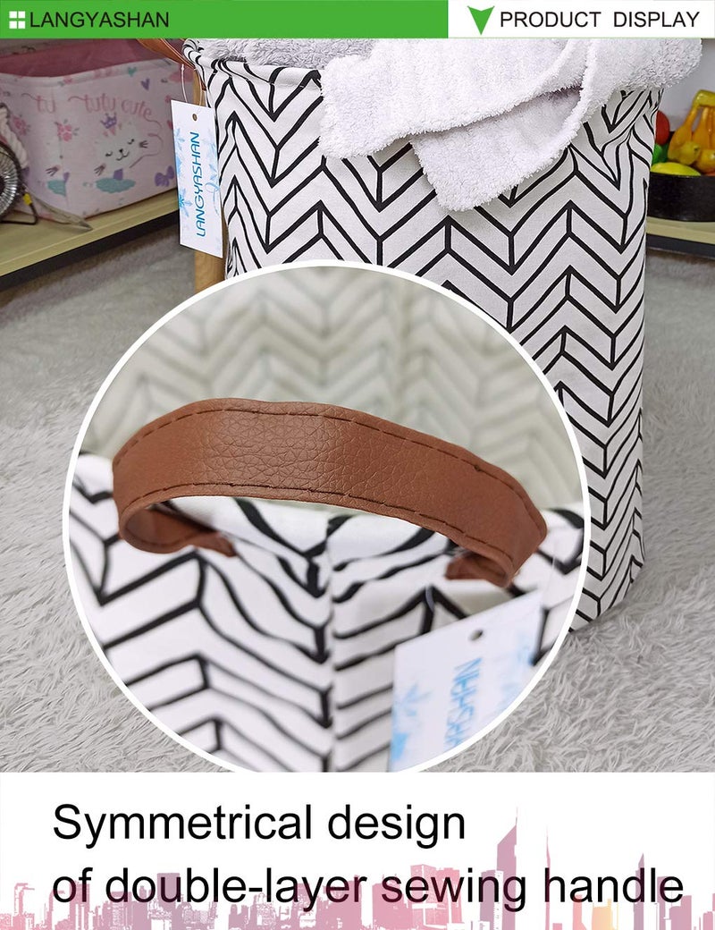 LANGYASHAN Laundry Basket Canvas Fabric Collapsible Organizer Basket for Storage Bin Toy Bins Gift Baskets Bedroom Clothes Children Nursery Hamper (Geometric) - Image 3