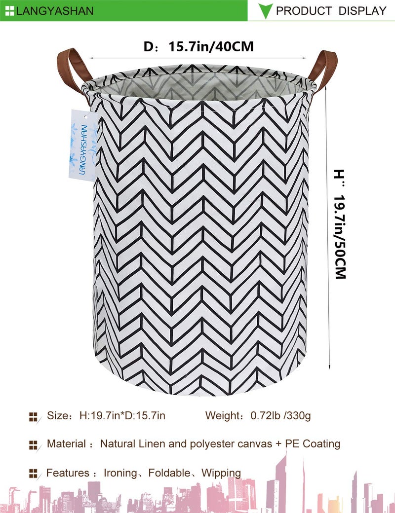 LANGYASHAN Laundry Basket Canvas Fabric Collapsible Organizer Basket for Storage Bin Toy Bins Gift Baskets Bedroom Clothes Children Nursery Hamper (Geometric) - Image 2