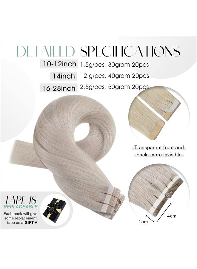 Moresoo Tape in Extensions Blonde Human Hair Extensions Tape in White Blonde Hair Extensions Real Human Hair Tape in Seamless Hair Extensions Real Hair 20 Inch #60A 20pcs 50g - Image 4