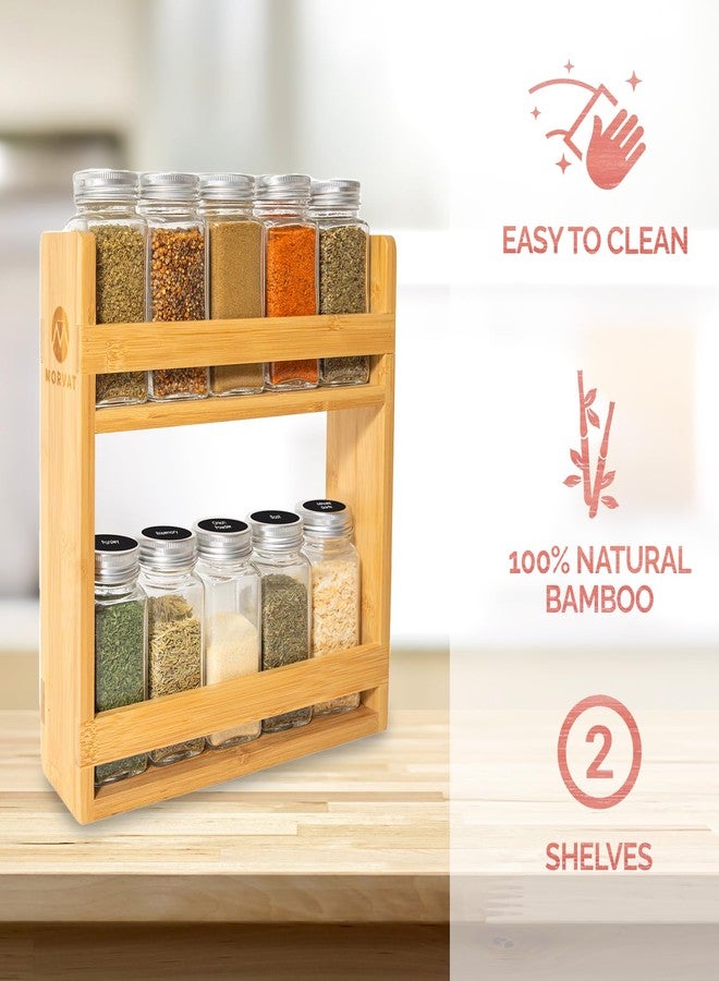 Morvat Bamboo Wooden Spice Jar Rack, 2-Tiered Seasoning Holder Organizer Set with 2 Shelves, Spice Storage Shelf for Kitchen Pantry & Cabinet, Counter or Wall Mount Option with Included Hardware - Image 3